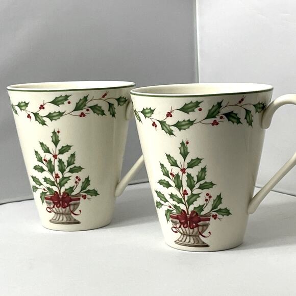 Lenox Other - Pair Lenox‎ Holiday Pattern Holly Tree Accent Mugs EUC